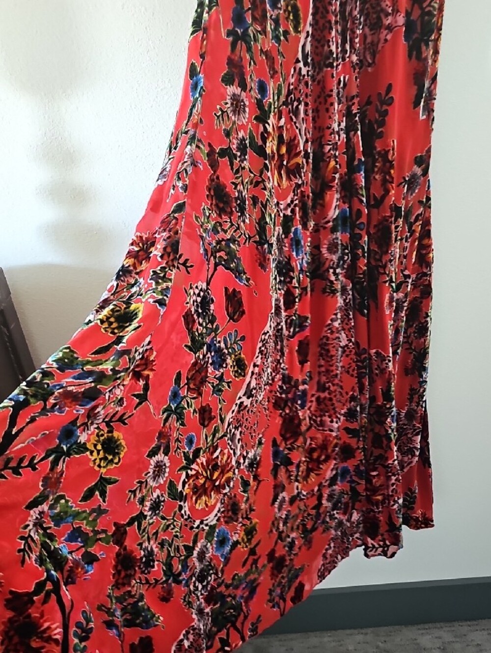 Johnny Was Red Floral V-Neck Maxi Dress with Black & Purple Accents - Picture 6 of 10